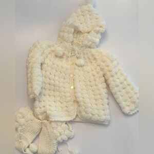 Hand Sewn Vintage Baby Hooded Sweater with Booties